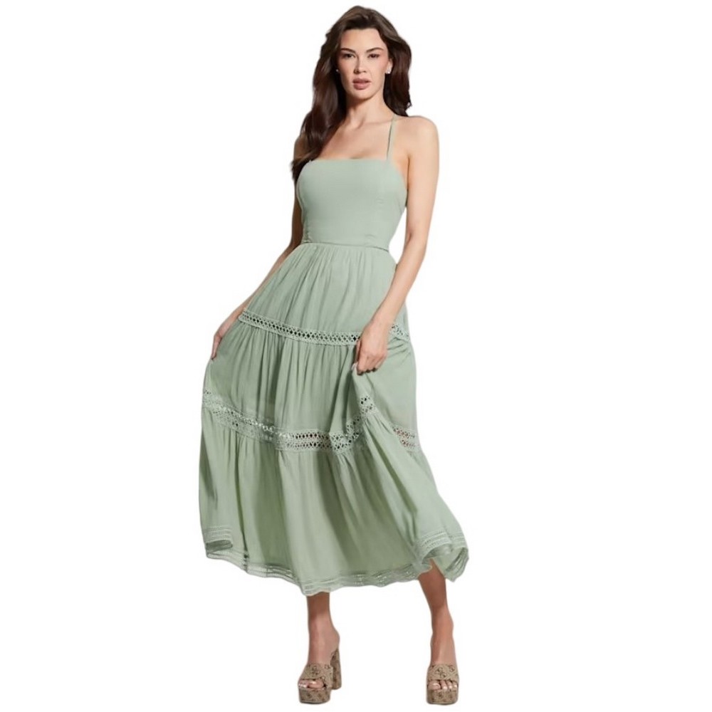 GUESS SL LACE UP LONG SAFA DRESS MINT